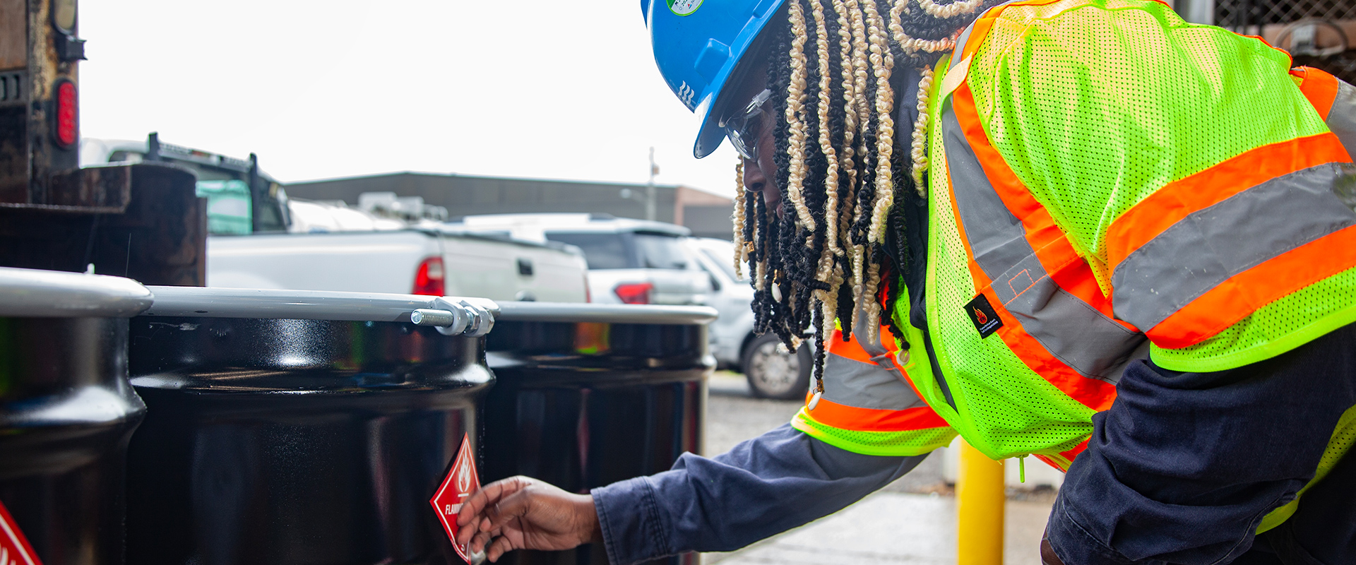 waste management worker in safety gear